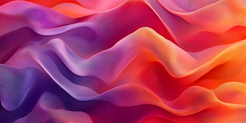 Obraz premium A dynamic abstract 3D wave pattern with a smooth gradient in red, purple, and orange. Perfect for backgrounds, digital art, and modern design projects. High-resolution futuristic texture.