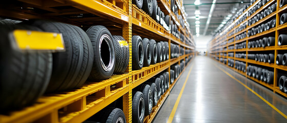 Tire warehouse storage, rows of tires (2)