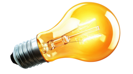 Bright light bulb shining with transparent background, generating innovative ideas