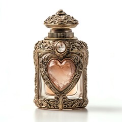 Elegant vintage perfume bottle with heart design.