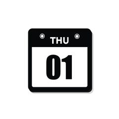 calender icon, 01 thursday icon with white background
