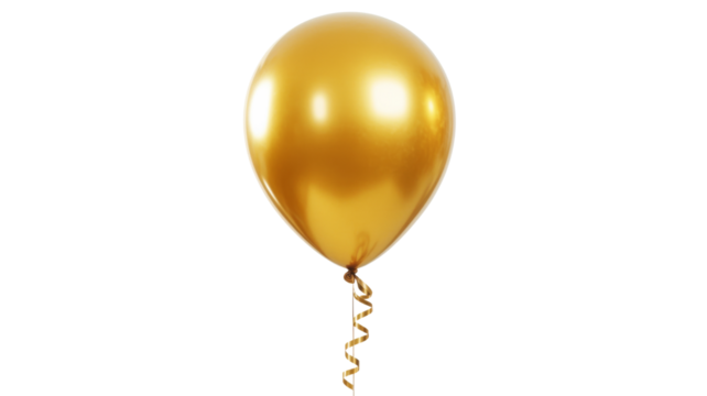 Golden balloon floating with transparent background for easy editing