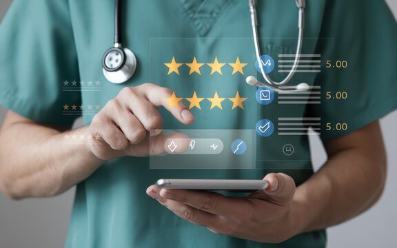 Doctor using Tablet for Patient Reviews and Feedback