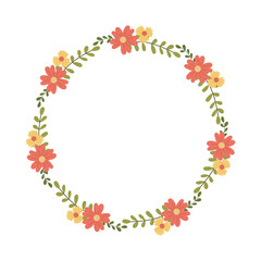 Elegant floral wreath frame with pastel flowers and leaves. Perfect for flyer design, wedding invitations, greeting cards, and promotional prints.