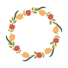 Elegant floral wreath frame with soft pastel flowers. Ideal for flyers, invitations, greeting cards, and promotional prints for weddings and events. Vector illustration. vector template