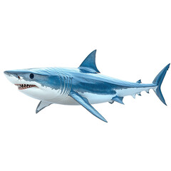 Fototapeta premium A mako shark with a sleek and fast body isolated on white background.PNG