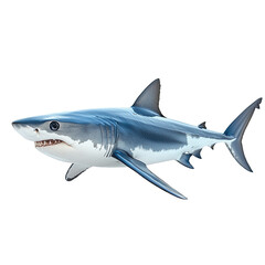 Fototapeta premium A mako shark with a sleek and fast body isolated on white background.PNG