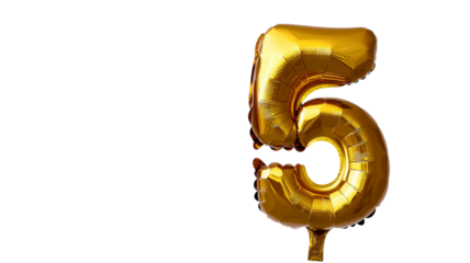 Golden foil balloon number 0 and 5 on transparent background