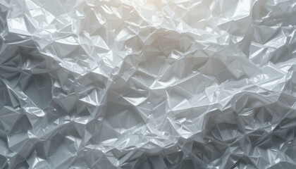 Highly textured crumpled plastic overlay with a mix of transparent and opaque sections, reflecting soft light.