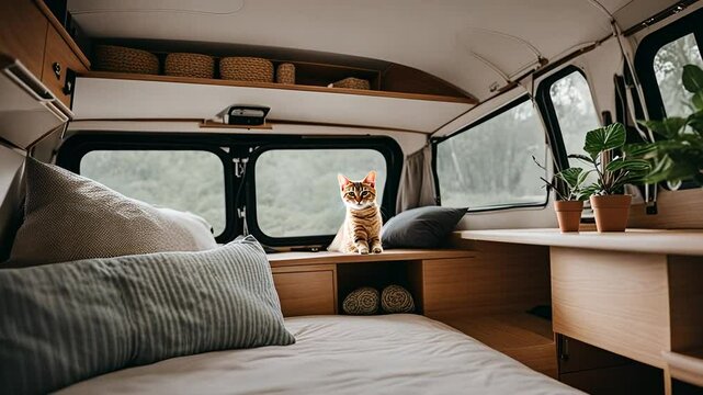 Cat in a camper van bed.