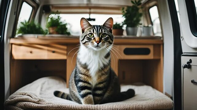Cat in a camper van bed.