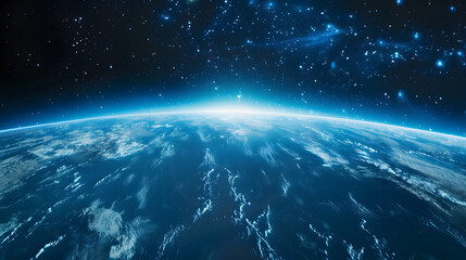 Fototapeta premium The blue planet is surrounded by stars