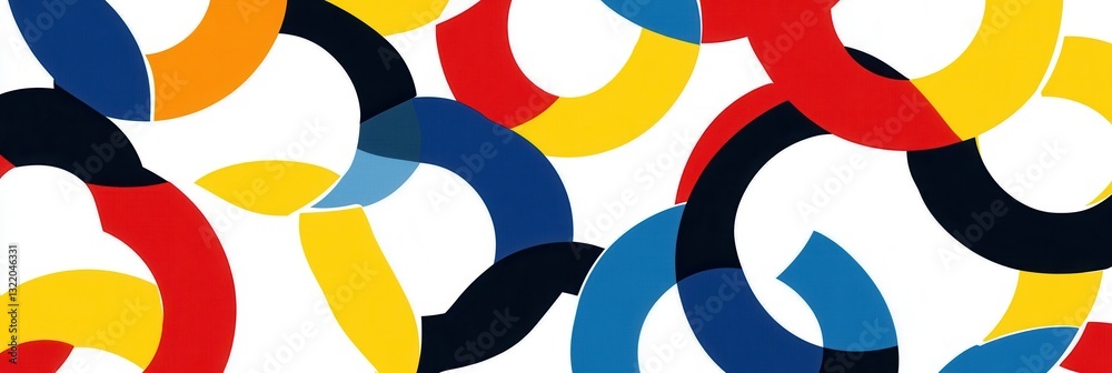 Poster Geometric pattern of interlocking circles creating a vibrant and modern design with bold primary colors in a visually engaging layout