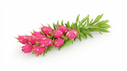 Pink dragon fruit bunch, studio shot, white background, healthy food