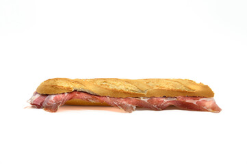 A long sandwich with ham and cheese