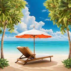 Obraz premium Beautiful-tropical-beach-and-sea-with-umbrella-and-chair-around-swimming-pool