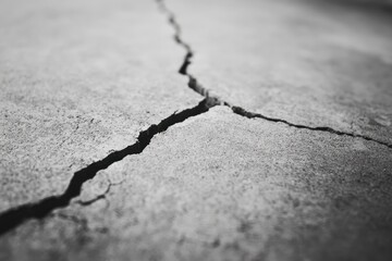 Obraz premium This black and white photo showcases a closeup of a cracked concrete surface revealing intricate patterns and textures An abstract representation of a selfhealing concrete .