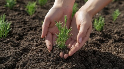 Hands presenting a fragile lavender sprout, symbolizing relaxation and the beauty of nature.