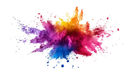 Colorful holi powder on white background. Colorful vibrant rainbow holi paint color powder explosion with bright colors isolated white background.	