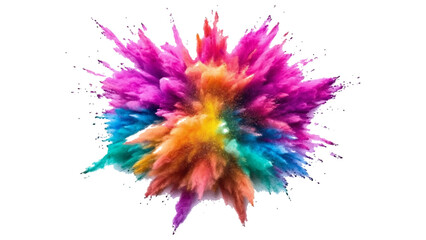 Colorful holi powder on white background. Colorful vibrant rainbow holi paint color powder explosion with bright colors isolated white background.	