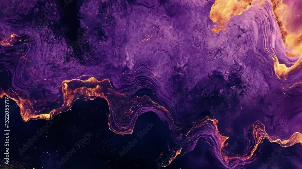 Poster Rich deep purple and copper abstract fractal pattern resembling a cosmic landscape, Deep Purple and Copper Abstract Fractal Universe Space ing Background