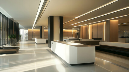 Sleek and modern bank interior with clean architectural design