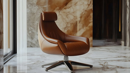 Sleek and modern brown leather office chair with an ergonomic design