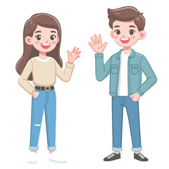 vector young man standing and jumping happily