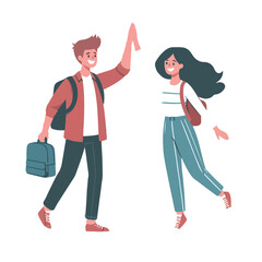 vector young man standing and jumping happily