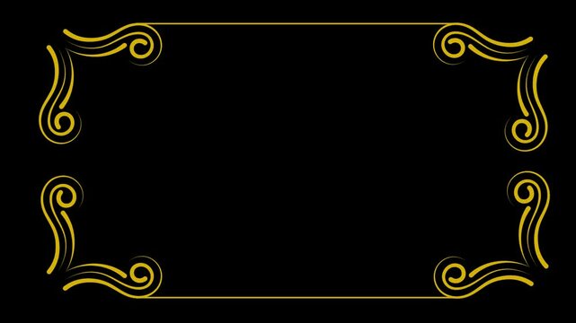 Luxury Vintage golden ornaments or Title Border Frame Animation on the black screen alpha channel. Suitable for the lower third, videos, invitations, greetings, celebrations, and festivals

