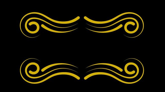 Luxury Vintage golden ornaments or Title Border Frame Animation on the black screen alpha channel. Suitable for the lower third, videos, invitations, greetings, celebrations, and festivals