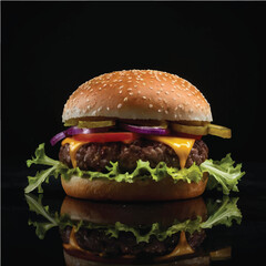 hamburger on black background