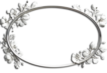 "Decorative Ornate Oval Frame: Shiny Metallic Finish and Exquisite Floral Patterns for Elegant Wall Art and Home Decor Transparent PNG Format Image File