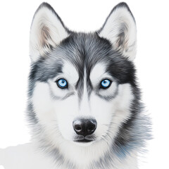Obraz premium Realistic Husky Dog Portrait with Blue Eyes on Transparent Background