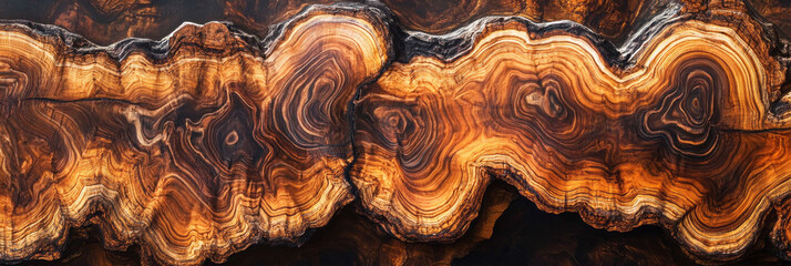 A close-up of a tree cross-section, focusing on the detailed growth rings and rich, earthy wood texture, perfect for rustic design, banner