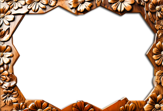 Handcrafted Hexagonal Wooden Frame: Elegant Floral Embossed Design, Perfect for Home Décor and Wall Art Display Transparent PNG Format Image File
