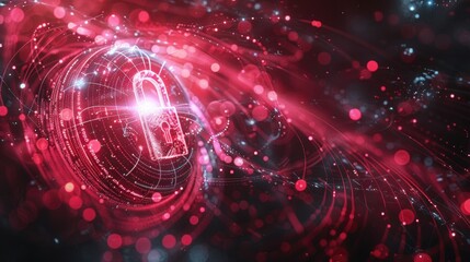 Fototapeta premium Abstract Digital Security Concept with Red Glow and Lock Symbol