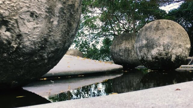 Fountain with large stone balls