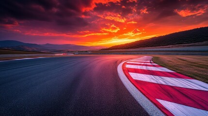 Racetrack curve under fiery sunset