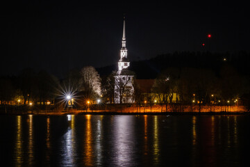 Fototapeta premium Ingatorp church at night in Sweden