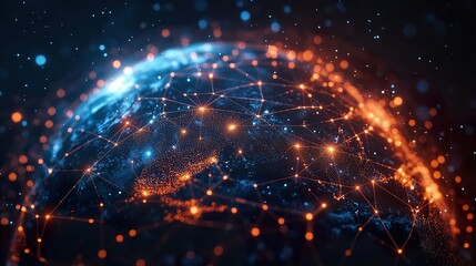Abstract 3D Globe with Illuminated Connection Lines for Global Connectivity Design