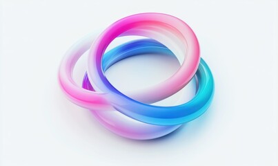 Fototapeta premium Intertwined iridescent rings on white background.