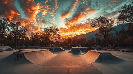 Vibrant Urban Skate Park Featuring Ramps and Bowls