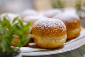 Fresh baked homemade donuts on the table