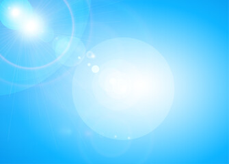 Glare effect on a blue background. Light sunlight effect. Sun light with lens flare effect