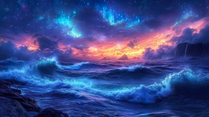 Fototapeta premium Enchanting Ocean Waves Under a Mystical Sky