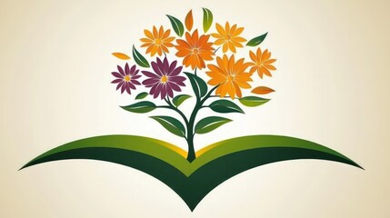 Naklejka premium Floral Tree Growing from a Book, Symbol of Knowledge and Imagination