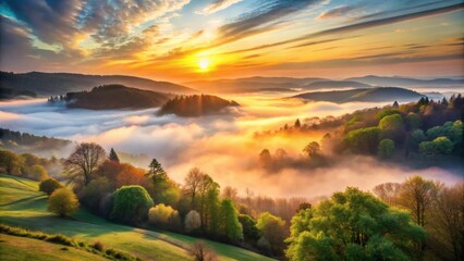 Obraz premium Sunrise over Foggy Valley