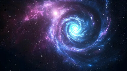 A Breathtaking View of a Vibrant Spiral Galaxy with Pink and Blue Nebula Clouds in the Vast Expanse of Space