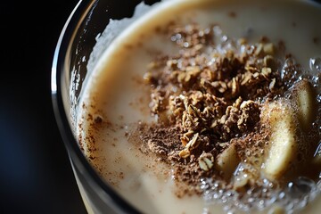 Smooth Creamy Dessert with Oats and Apples Topped with Cinnamon